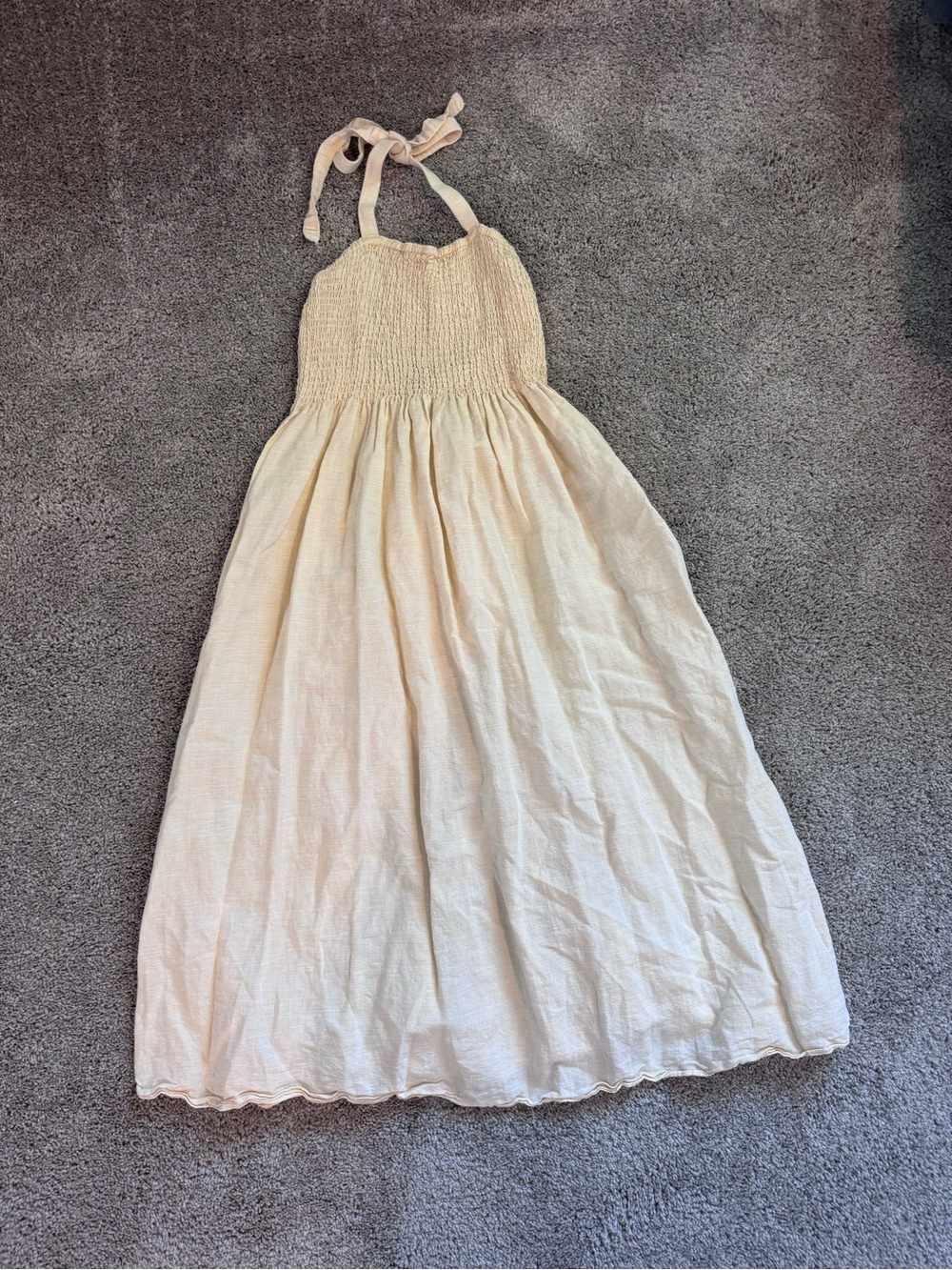 J. Crew Pale Yellow Smocked Midi Dress